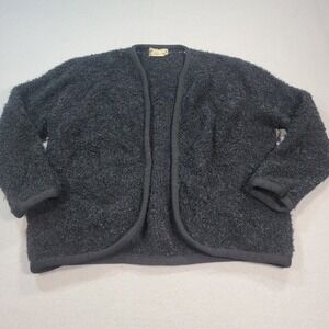 Vintage 70s Made in California‎ Boucle Cardigan Sweater Open Front Black Artsy